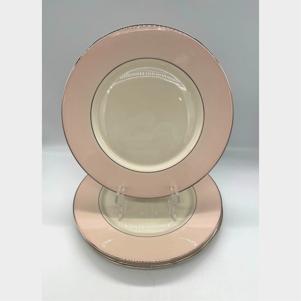 Vintage Colonial Fine China Porcelain Pink & White Set of 4 Dinner Plates 10.5"